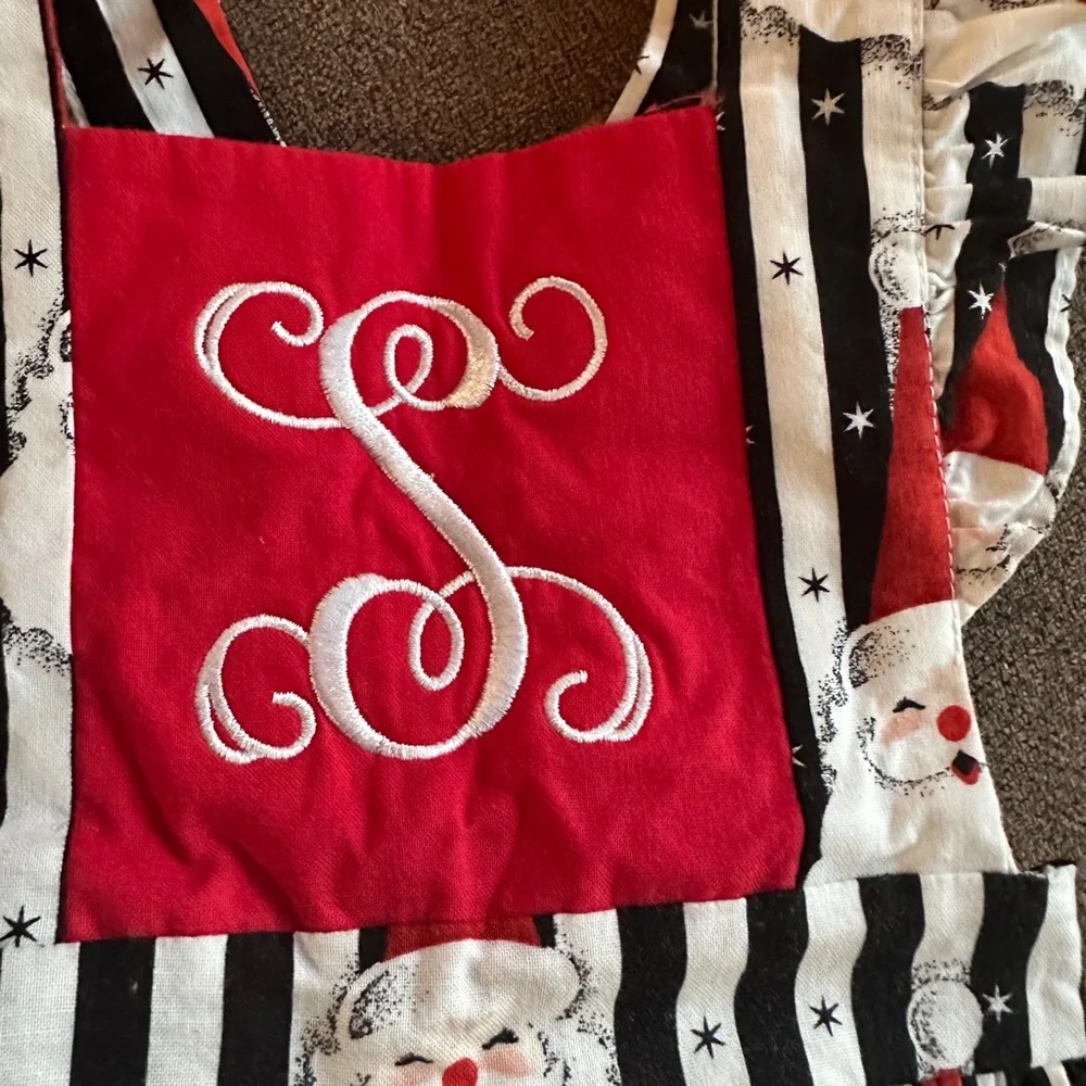 Ricrac & Ruffles Initial Santa Pinafore Dress with Embroidered S Size 2T